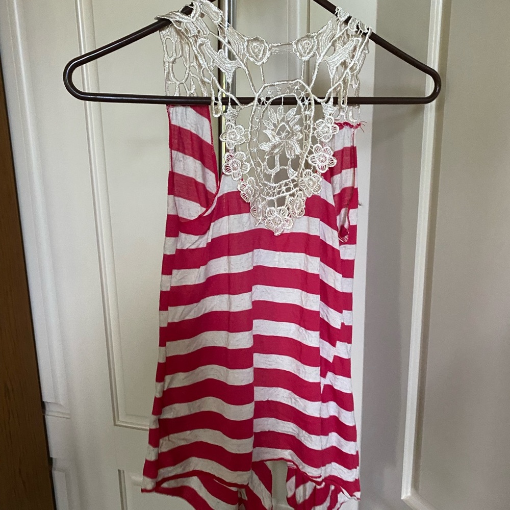 Pink/White Striped vest cardigan tunic - Picture 2 of 4